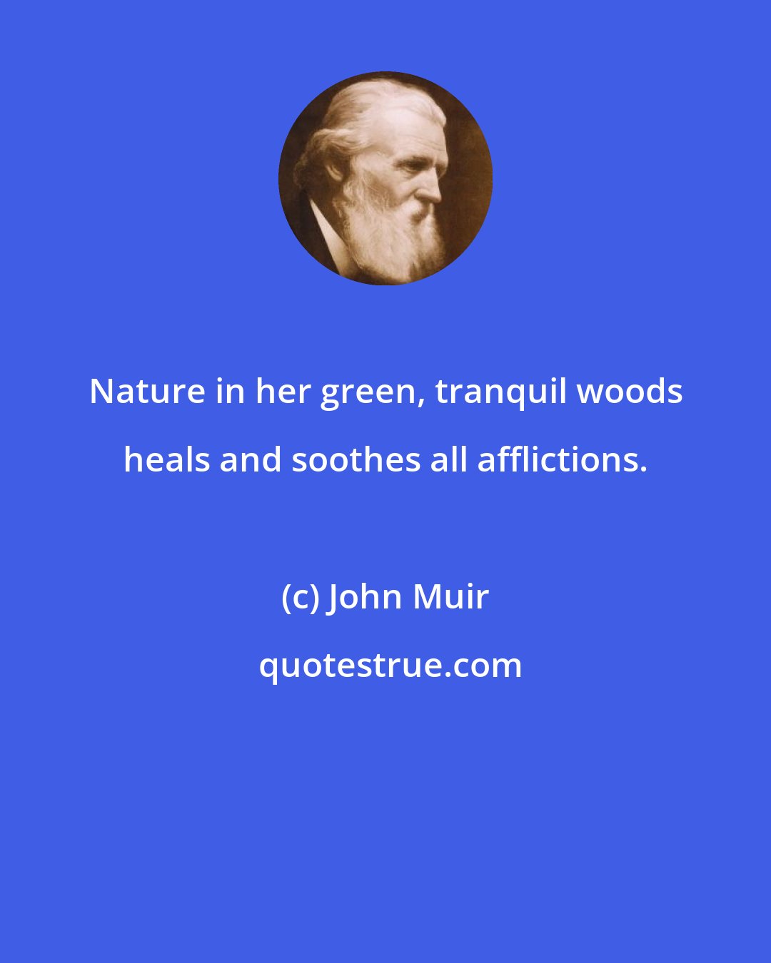 John Muir: Nature in her green, tranquil woods heals and soothes all afflictions.