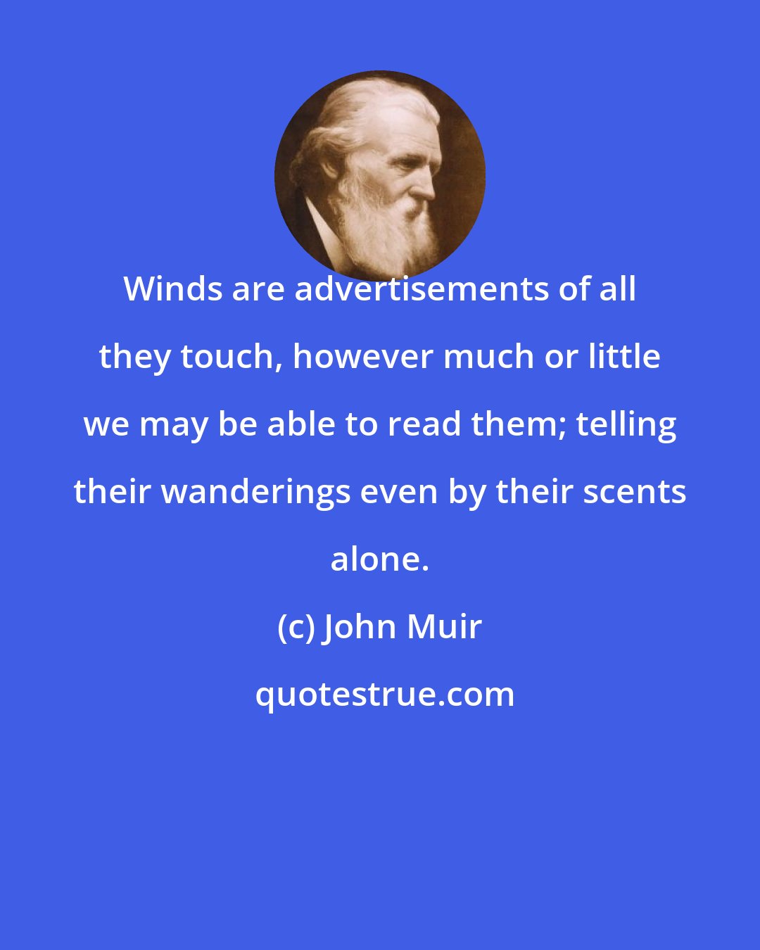 John Muir: Winds are advertisements of all they touch, however much or little we may be able to read them; telling their wanderings even by their scents alone.
