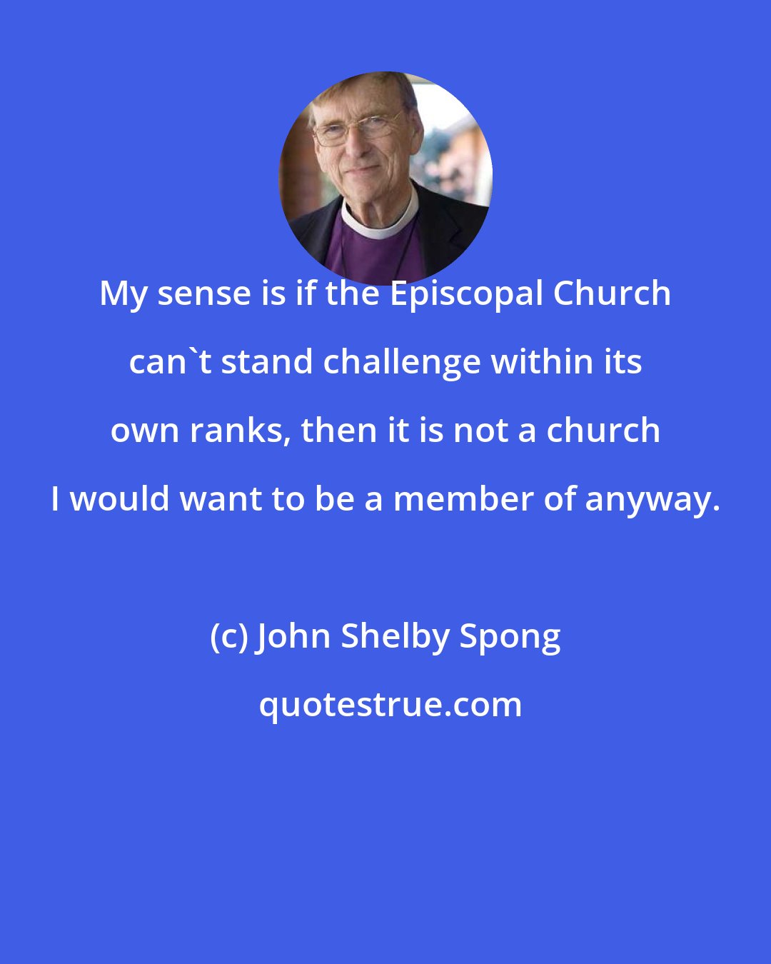 John Shelby Spong: My sense is if the Episcopal Church can't stand challenge within its own ranks, then it is not a church I would want to be a member of anyway.