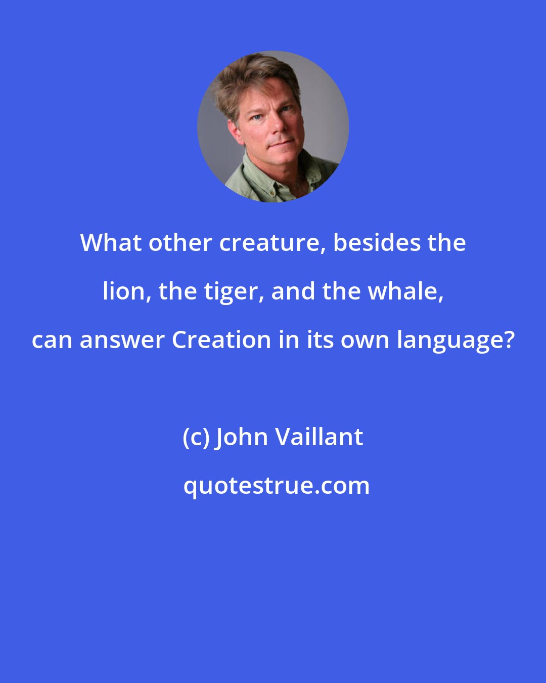 John Vaillant: What other creature, besides the lion, the tiger, and the whale, can answer Creation in its own language?