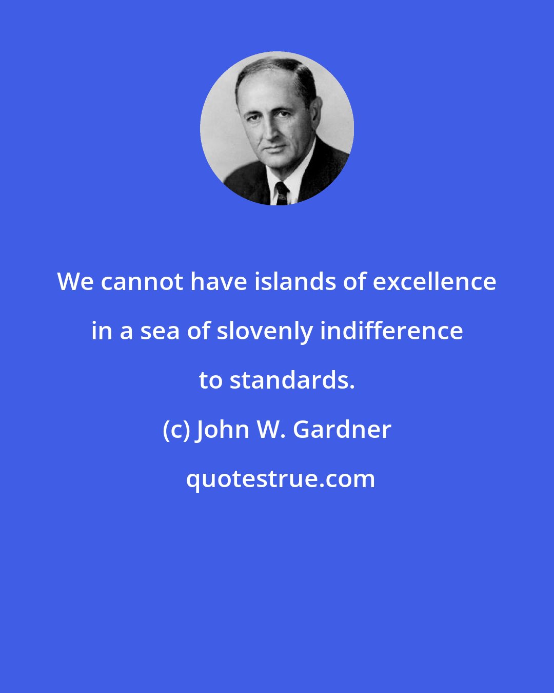 John W. Gardner: We cannot have islands of excellence in a sea of slovenly indifference to standards.