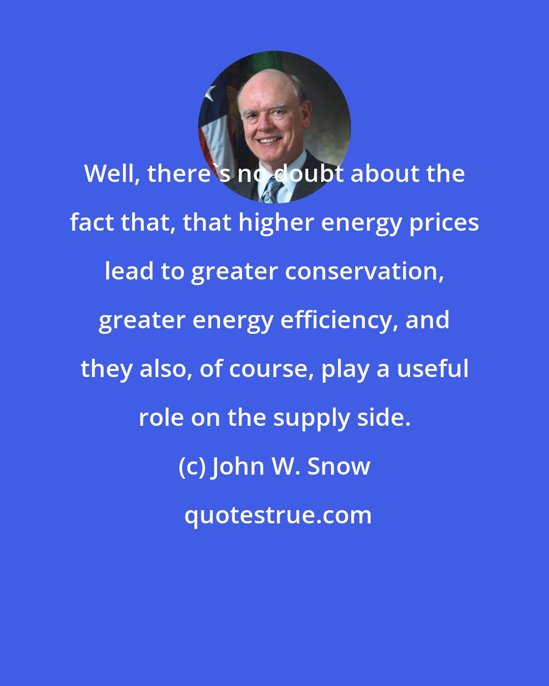 John W. Snow: Well, there's no doubt about the fact that, that higher energy prices lead to greater conservation, greater energy efficiency, and they also, of course, play a useful role on the supply side.