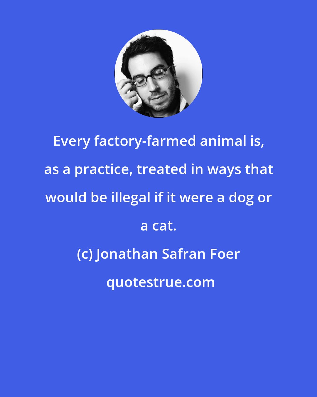 Jonathan Safran Foer: Every factory-farmed animal is, as a practice, treated in ways that would be illegal if it were a dog or a cat.