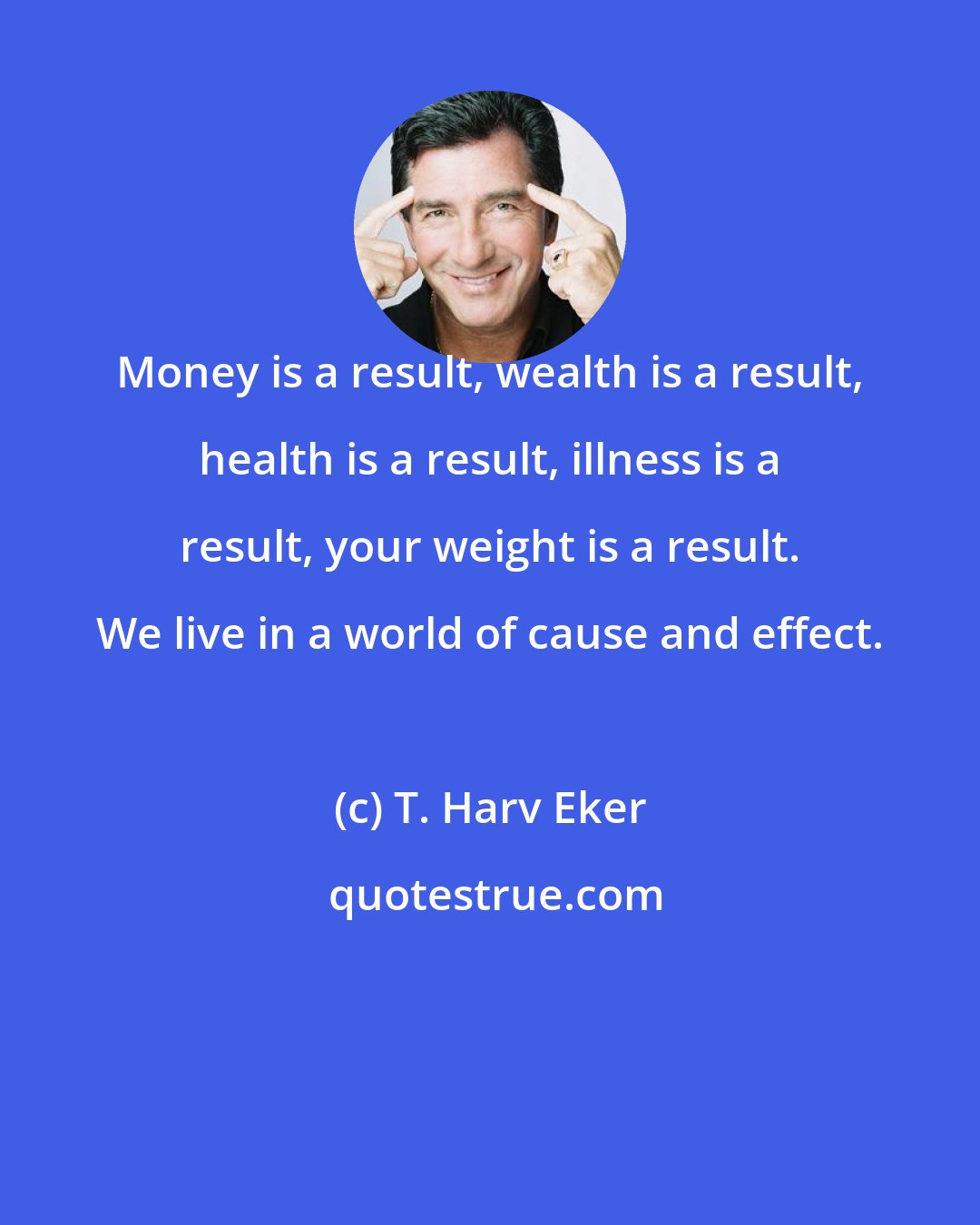 T. Harv Eker: Money is a result, wealth is a result, health is a result, illness is a result, your weight is a result. We live in a world of cause and effect.