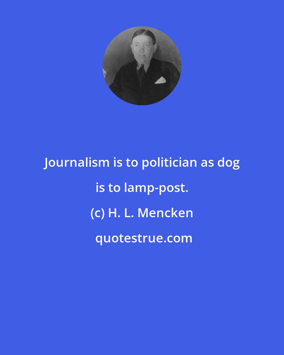 H. L. Mencken: Journalism is to politician as dog is to lamp-post.