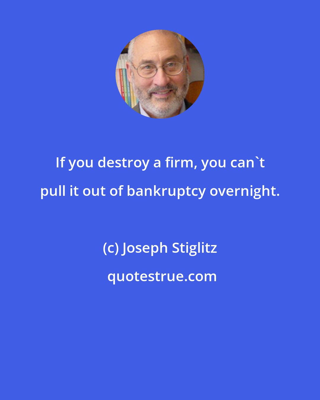 Joseph Stiglitz: If you destroy a firm, you can't pull it out of bankruptcy overnight.