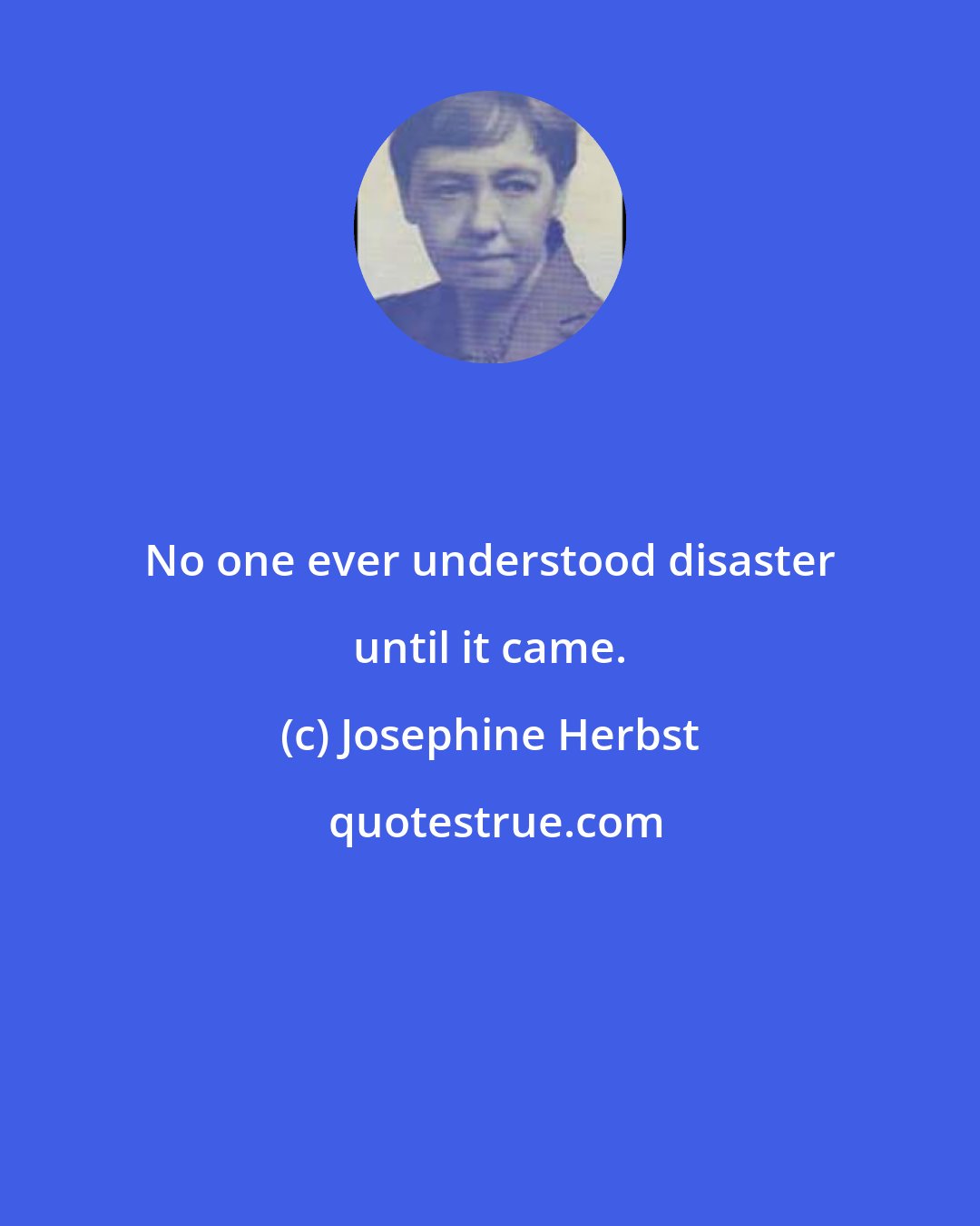 Josephine Herbst: No one ever understood disaster until it came.