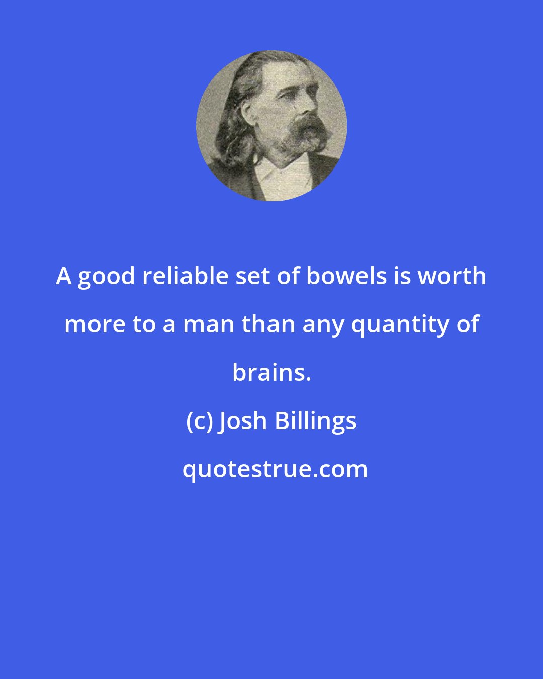 Josh Billings: A good reliable set of bowels is worth more to a man than any quantity of brains.