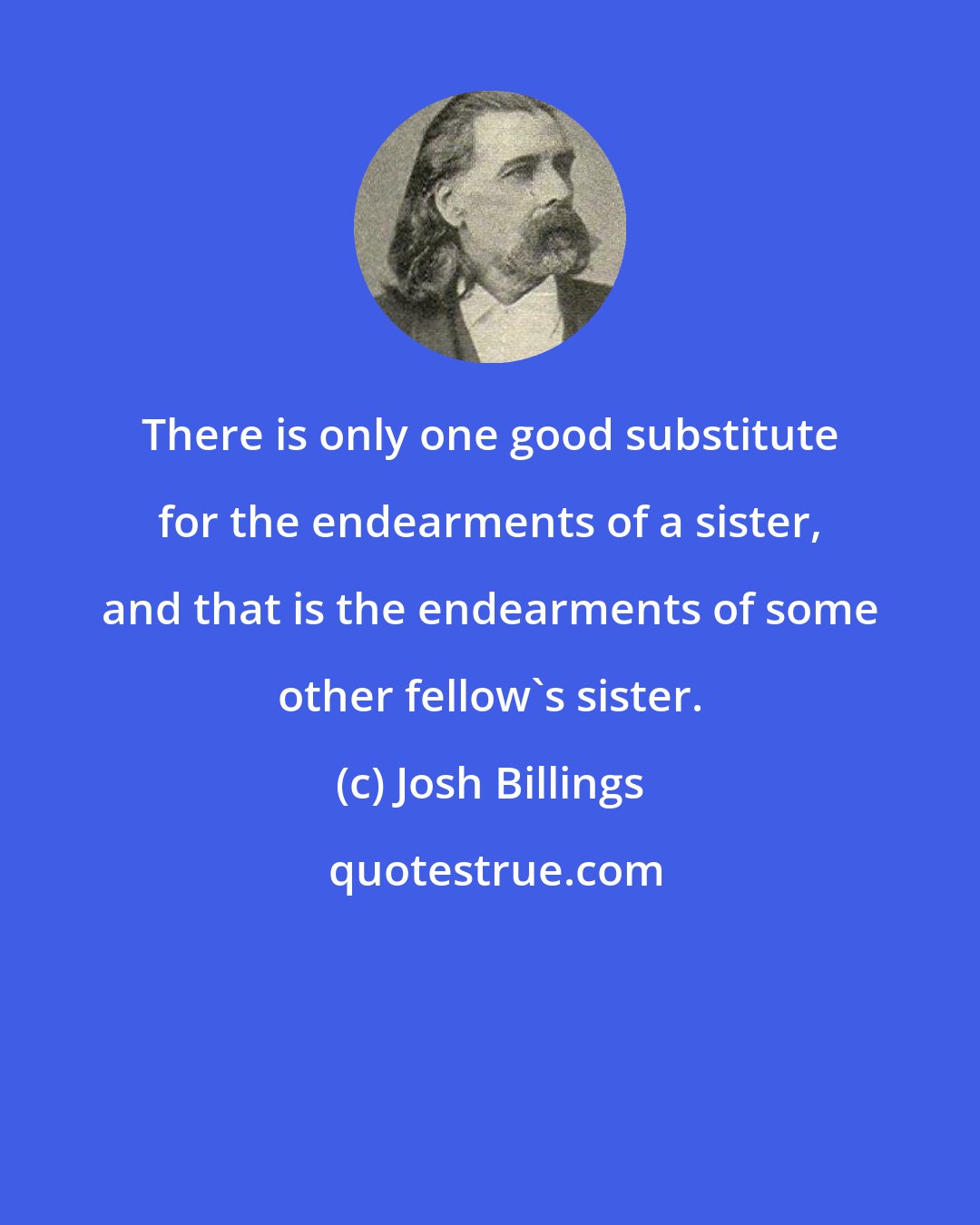 Josh Billings: There is only one good substitute for the endearments of a sister, and that is the endearments of some other fellow's sister.