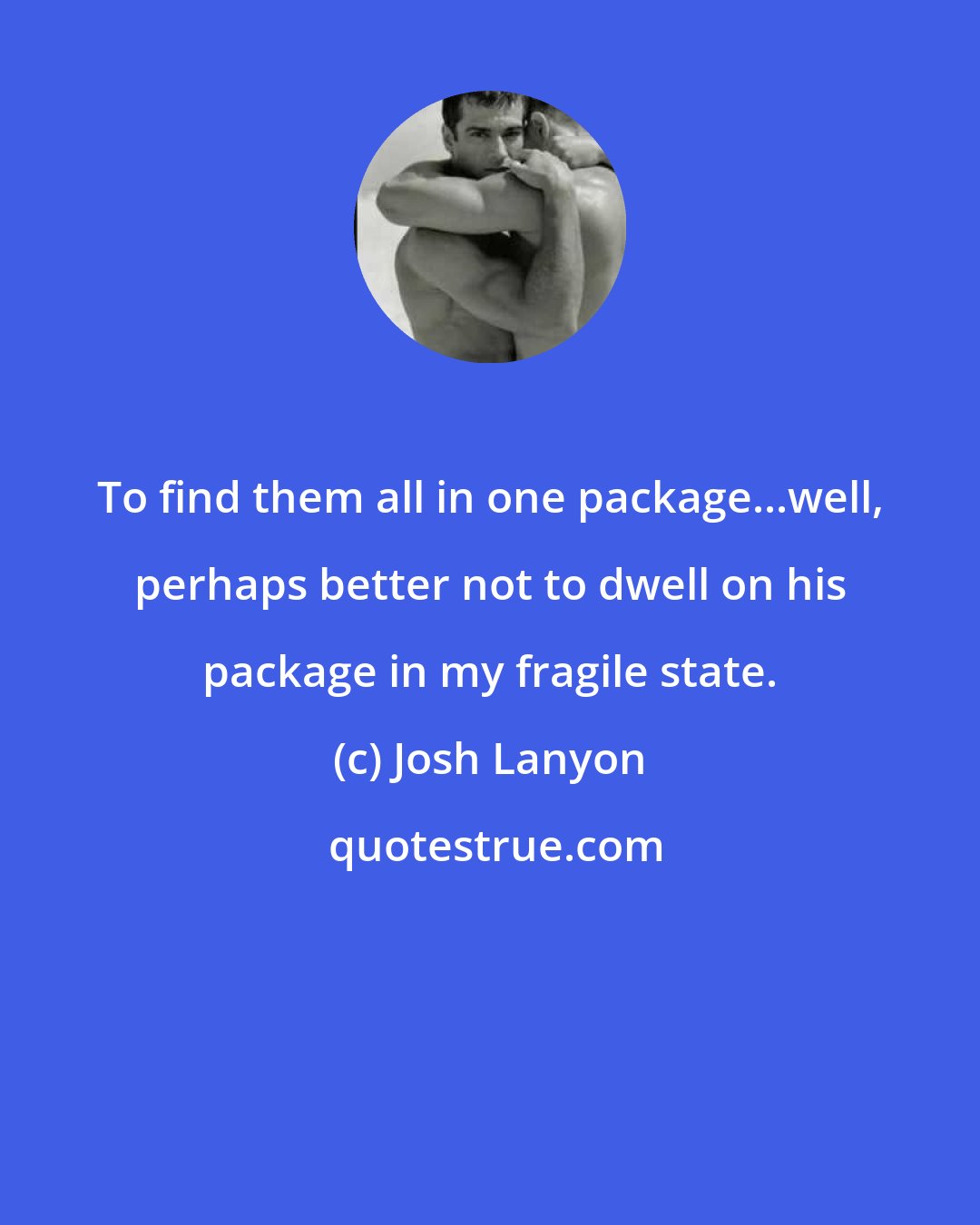 Josh Lanyon: To find them all in one package...well, perhaps better not to dwell on his package in my fragile state.