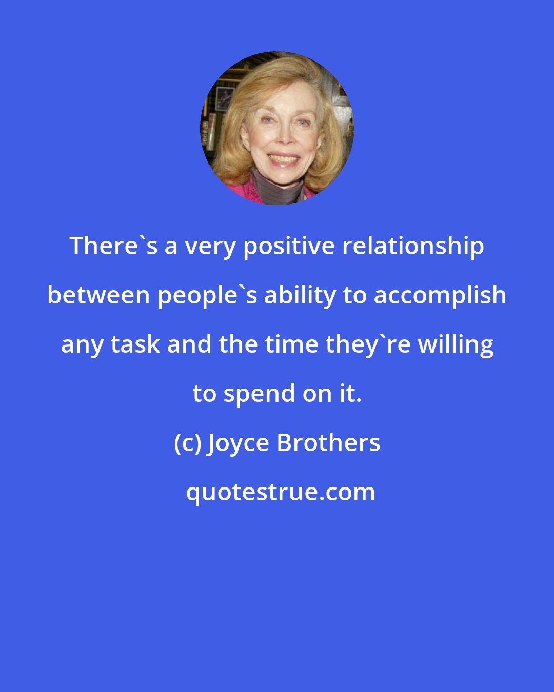 Joyce Brothers: There's a very positive relationship between people's ability to accomplish any task and the time they're willing to spend on it.