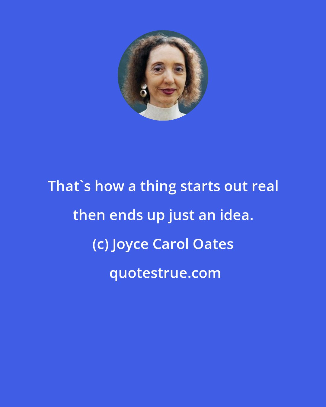 Joyce Carol Oates: That's how a thing starts out real then ends up just an idea.