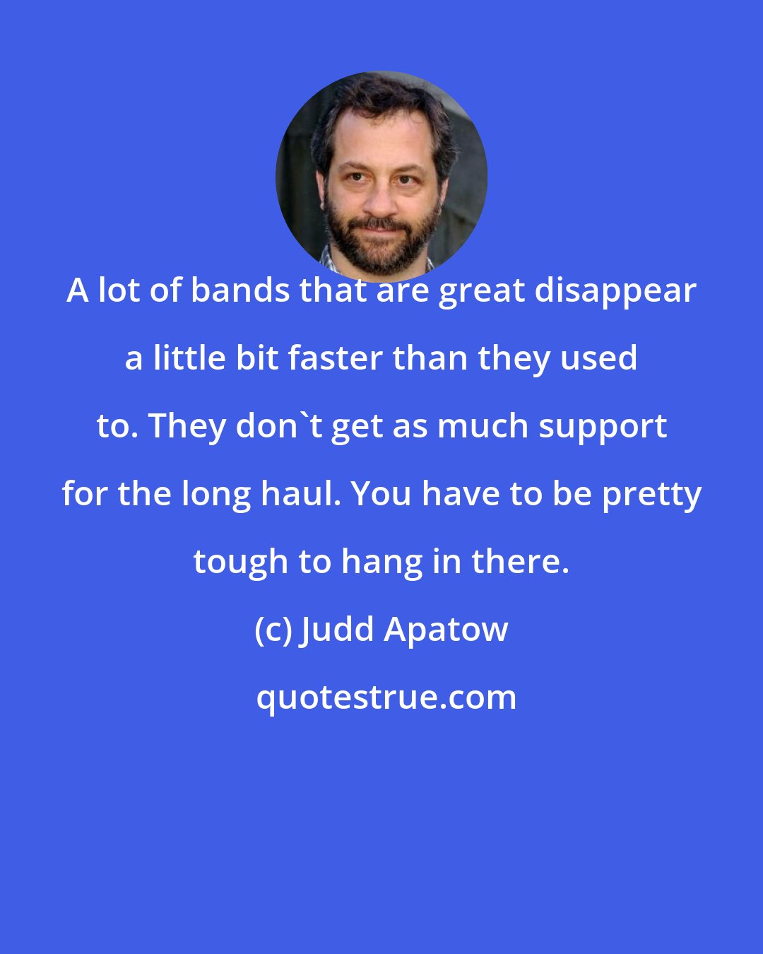 Judd Apatow: A lot of bands that are great disappear a little bit faster than they used to. They don't get as much support for the long haul. You have to be pretty tough to hang in there.