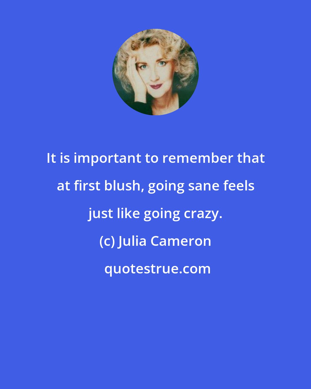 Julia Cameron: It is important to remember that at first blush, going sane feels just like going crazy.