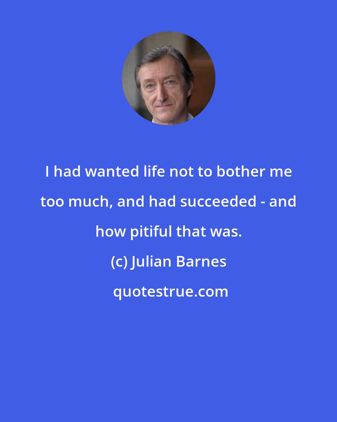 Julian Barnes: I had wanted life not to bother me too much, and had succeeded - and how pitiful that was.