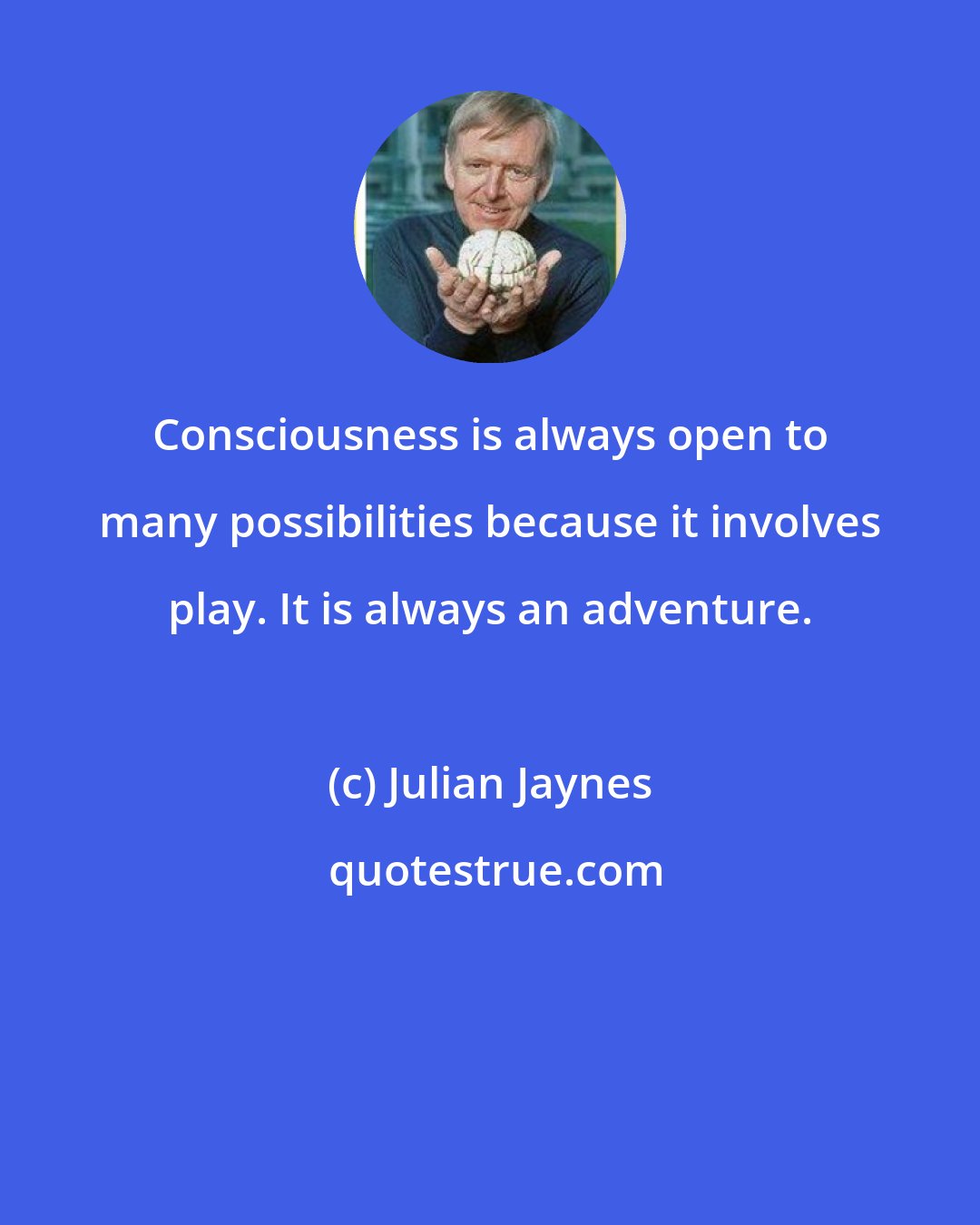 Julian Jaynes: Consciousness is always open to many possibilities because it involves play. It is always an adventure.