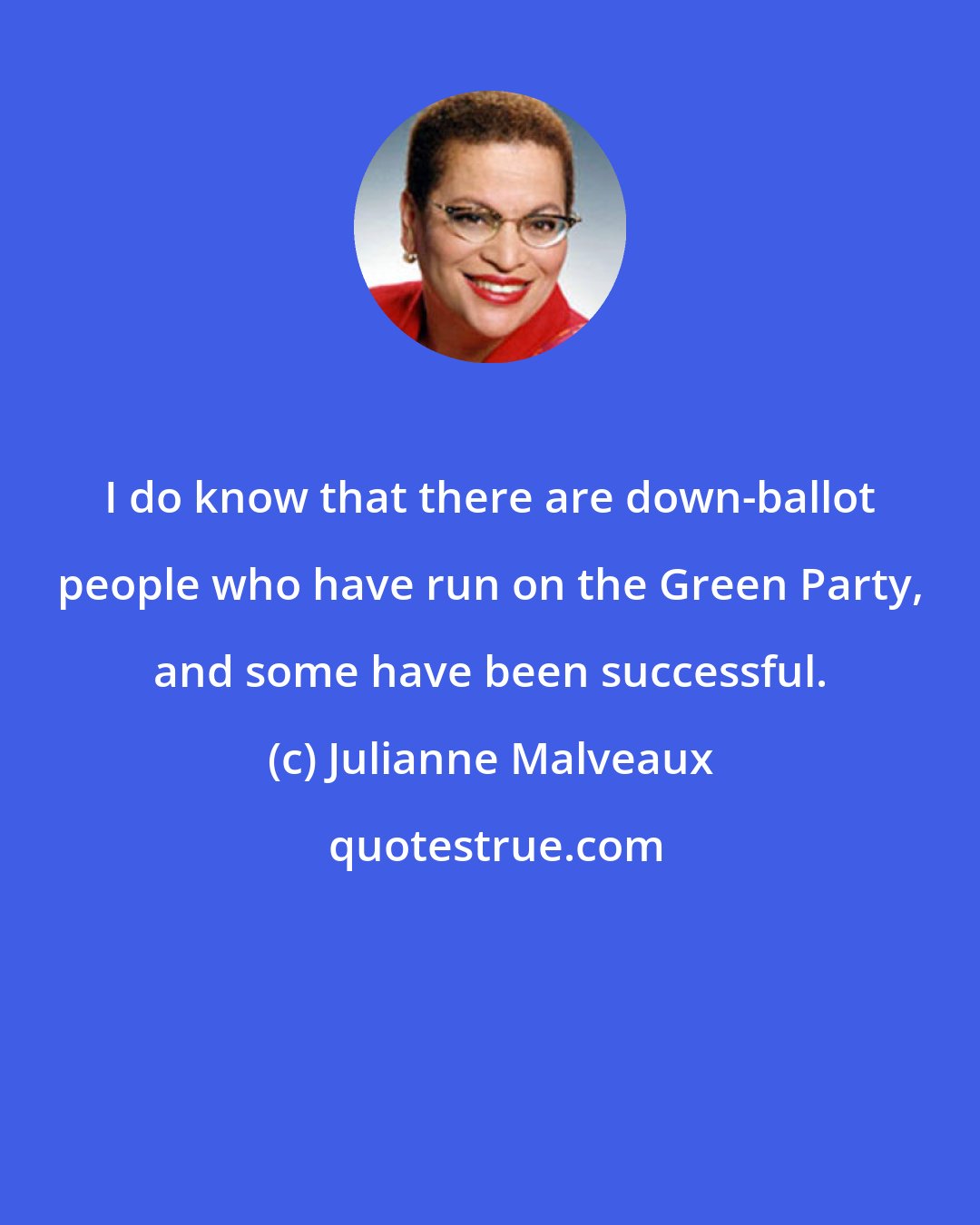 Julianne Malveaux: I do know that there are down-ballot people who have run on the Green Party, and some have been successful.