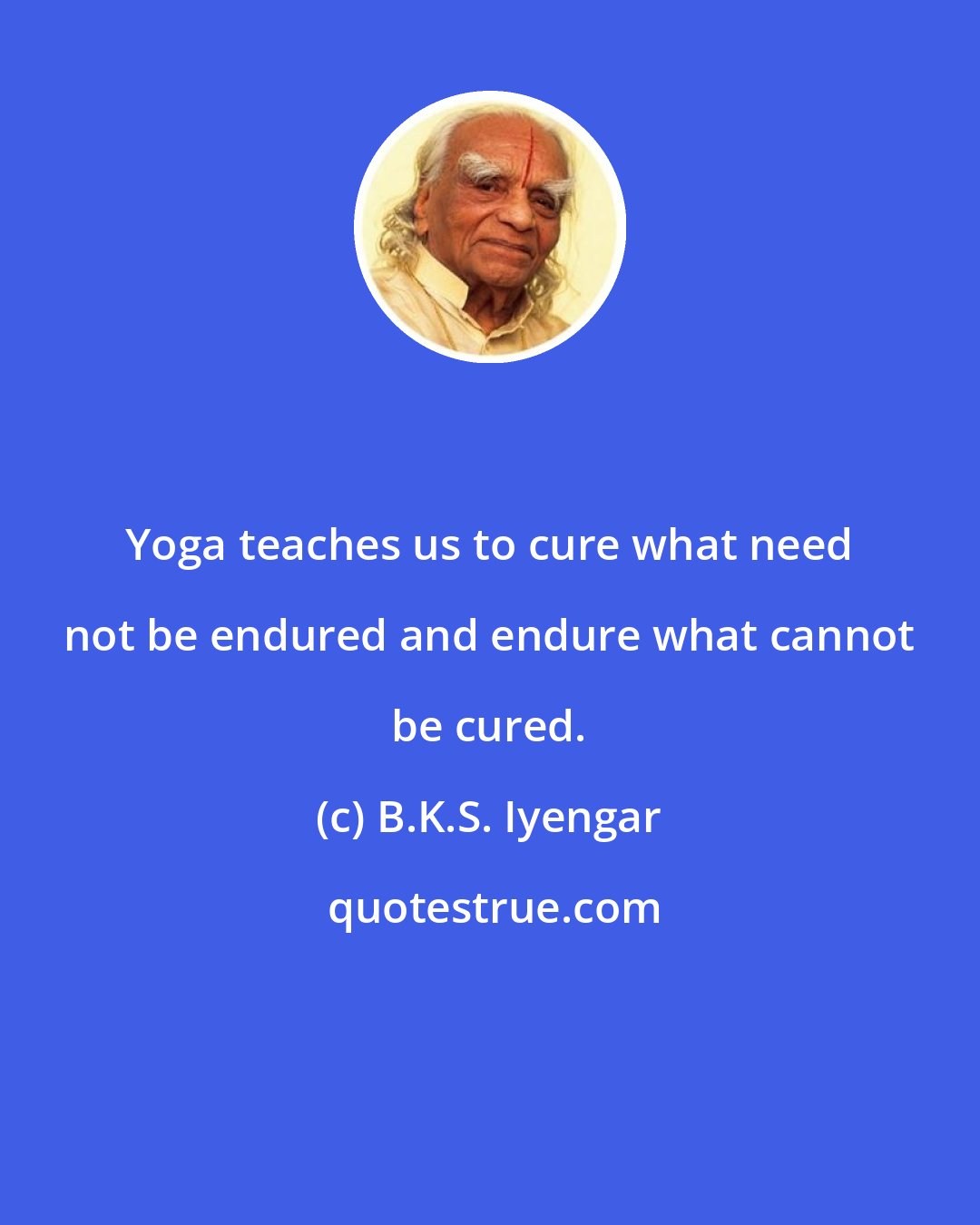 B.K.S. Iyengar: Yoga teaches us to cure what need not be endured and endure what cannot be cured.