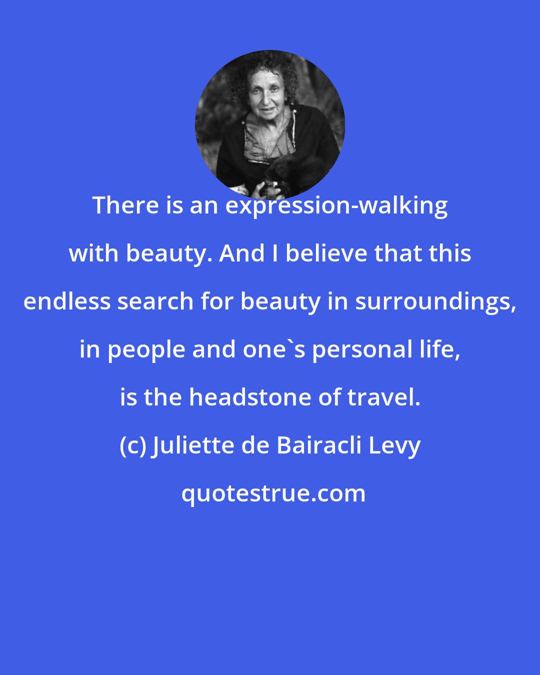Juliette de Bairacli Levy: There is an expression-walking with beauty. And I believe that this endless search for beauty in surroundings, in people and one's personal life, is the headstone of travel.