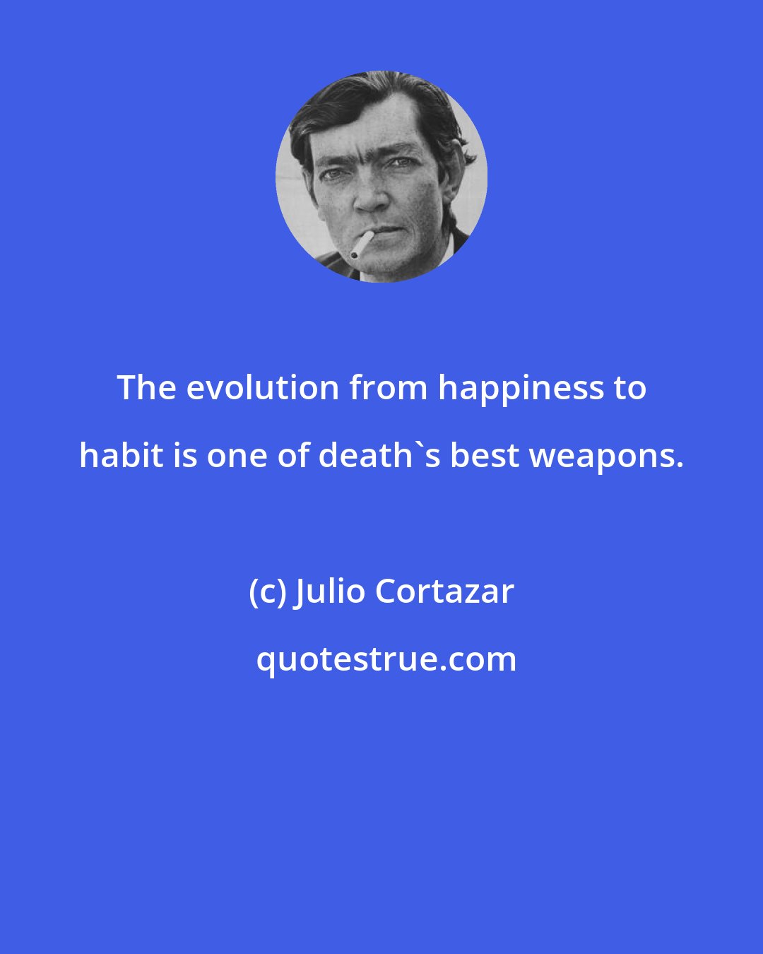 Julio Cortazar: The evolution from happiness to habit is one of death's best weapons.