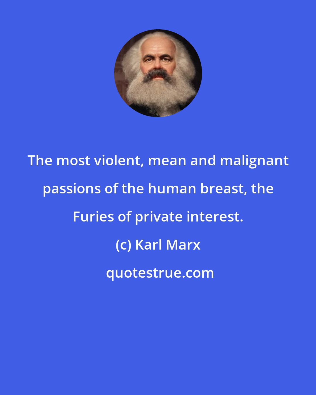 Karl Marx: The most violent, mean and malignant passions of the human breast, the Furies of private interest.