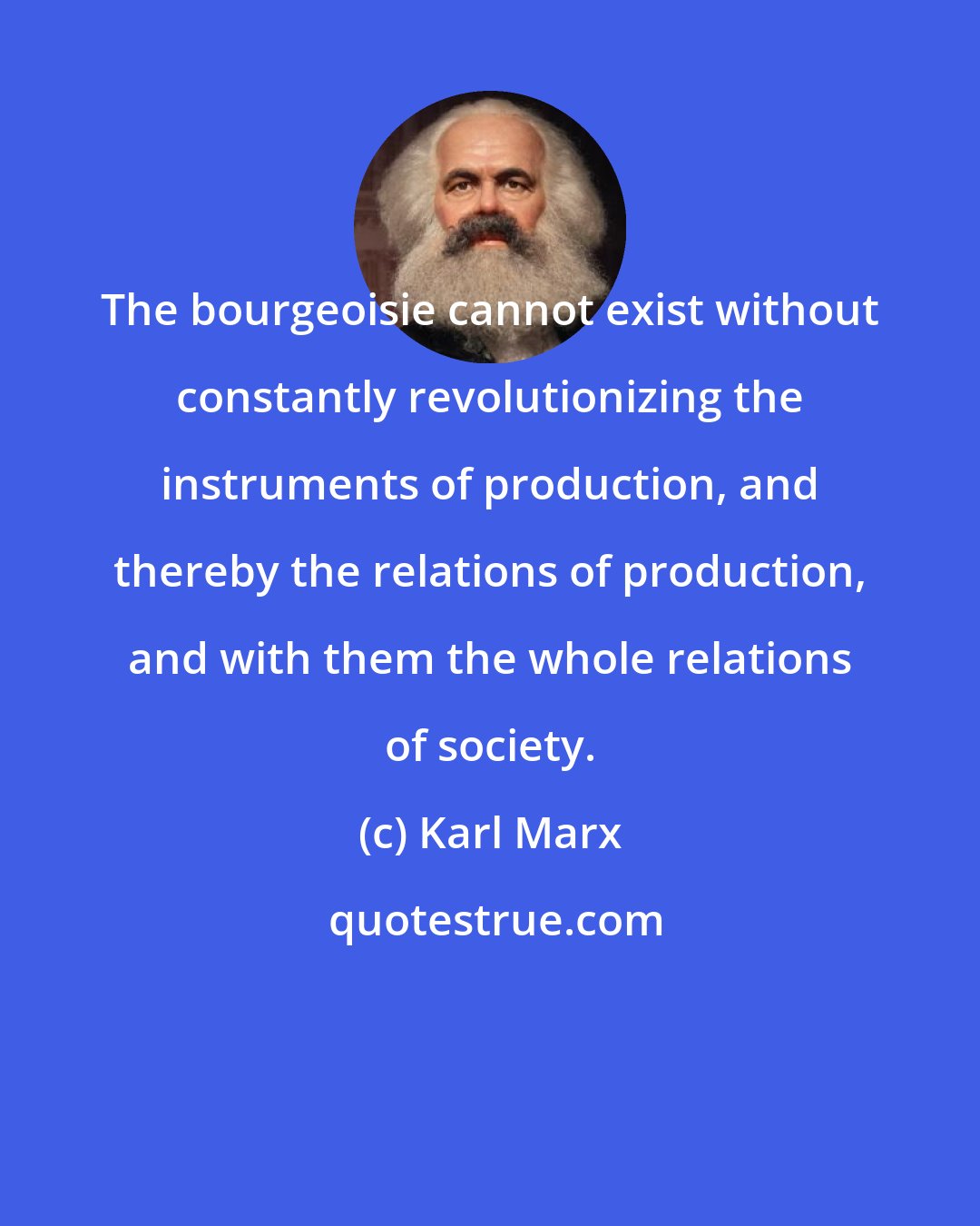 Karl Marx: The bourgeoisie cannot exist without constantly revolutionizing the instruments of production, and thereby the relations of production, and with them the whole relations of society.