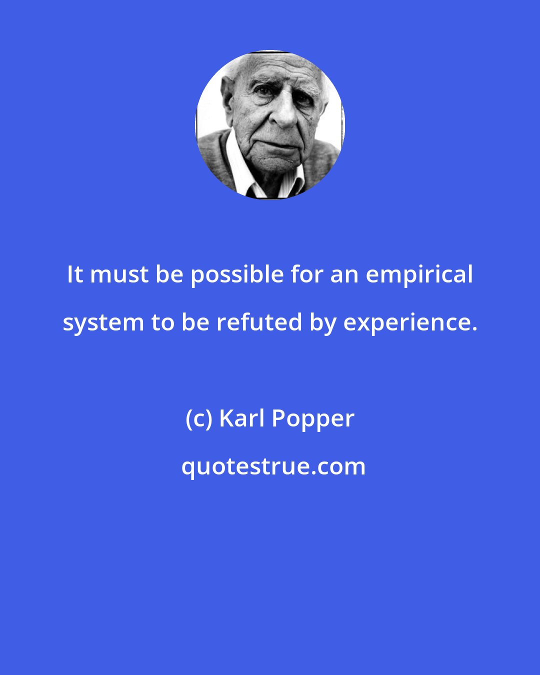 Karl Popper: It must be possible for an empirical system to be refuted by experience.