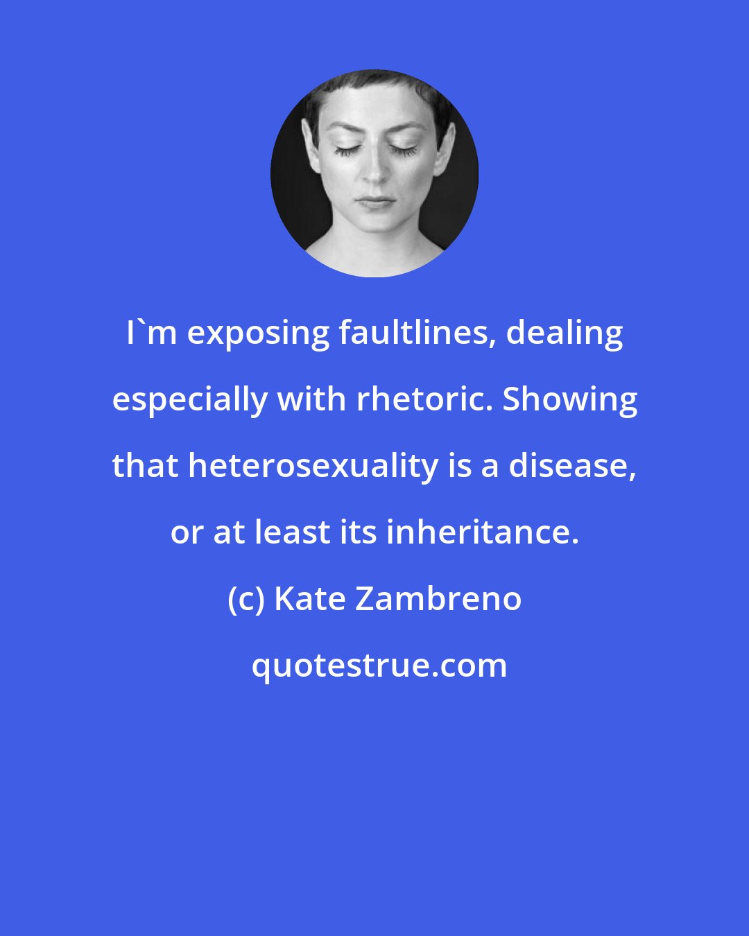 Kate Zambreno: I'm exposing faultlines, dealing especially with rhetoric. Showing that heterosexuality is a disease, or at least its inheritance.