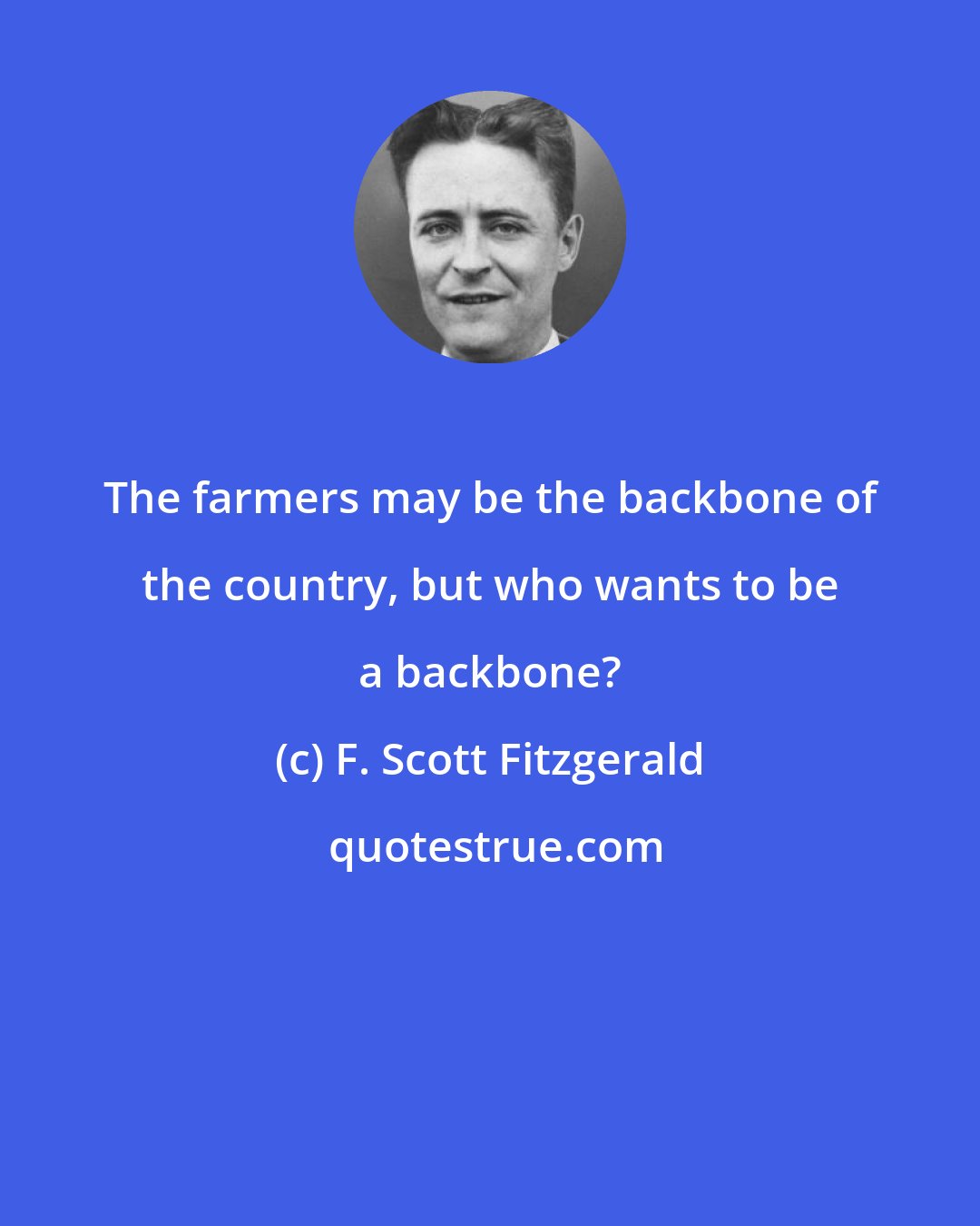 F. Scott Fitzgerald: The farmers may be the backbone of the country, but who wants to be a backbone?
