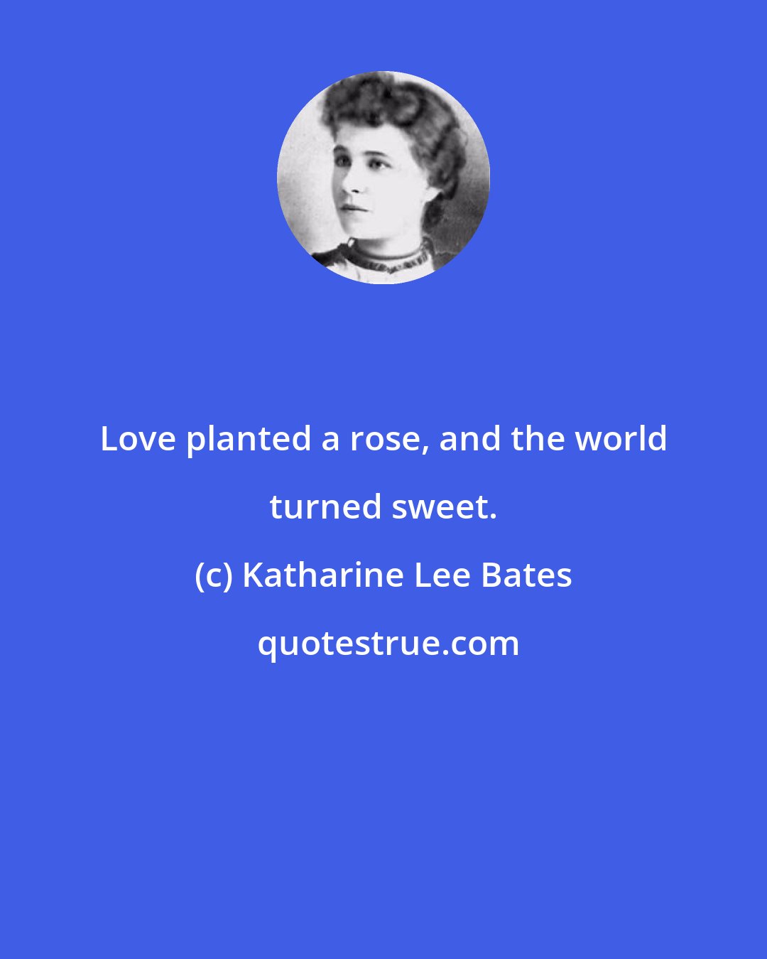 Katharine Lee Bates: Love planted a rose, and the world turned sweet.