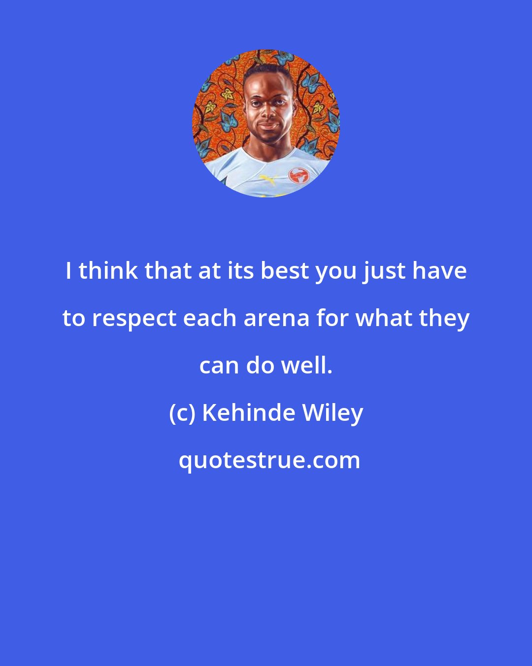 Kehinde Wiley: I think that at its best you just have to respect each arena for what they can do well.