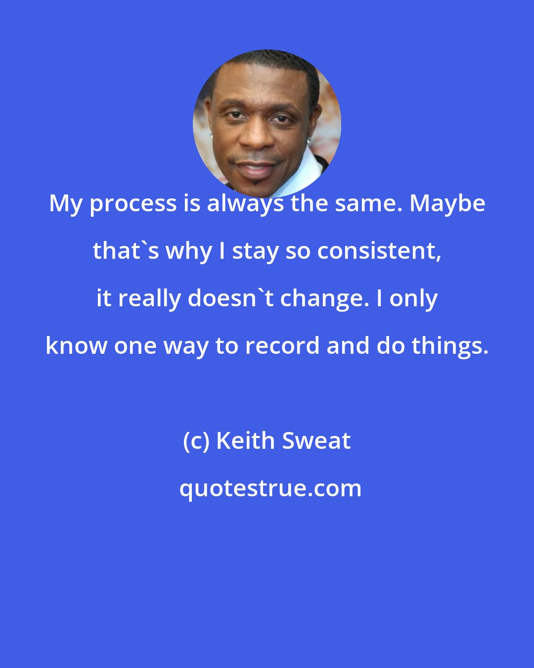 Keith Sweat: My process is always the same. Maybe that's why I stay so consistent, it really doesn't change. I only know one way to record and do things.