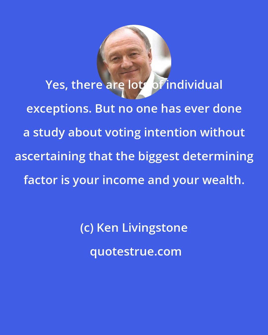 Ken Livingstone: Yes, there are lots of individual exceptions. But no one has ever done a study about voting intention without ascertaining that the biggest determining factor is your income and your wealth.