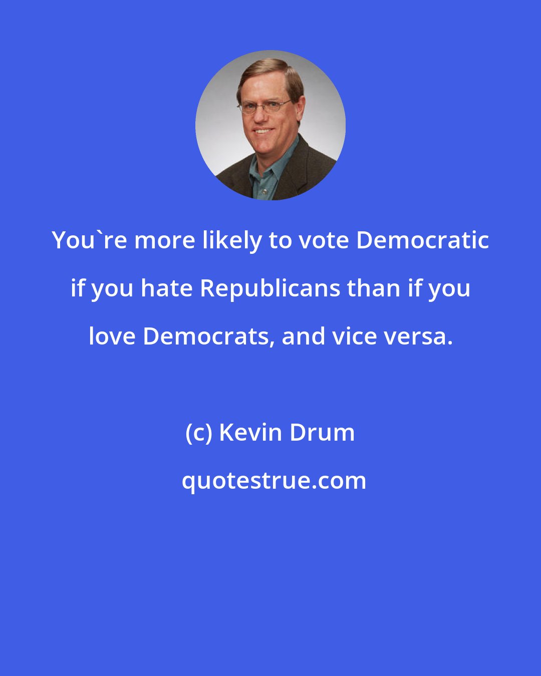 Kevin Drum: You're more likely to vote Democratic if you hate Republicans than if you love Democrats, and vice versa.