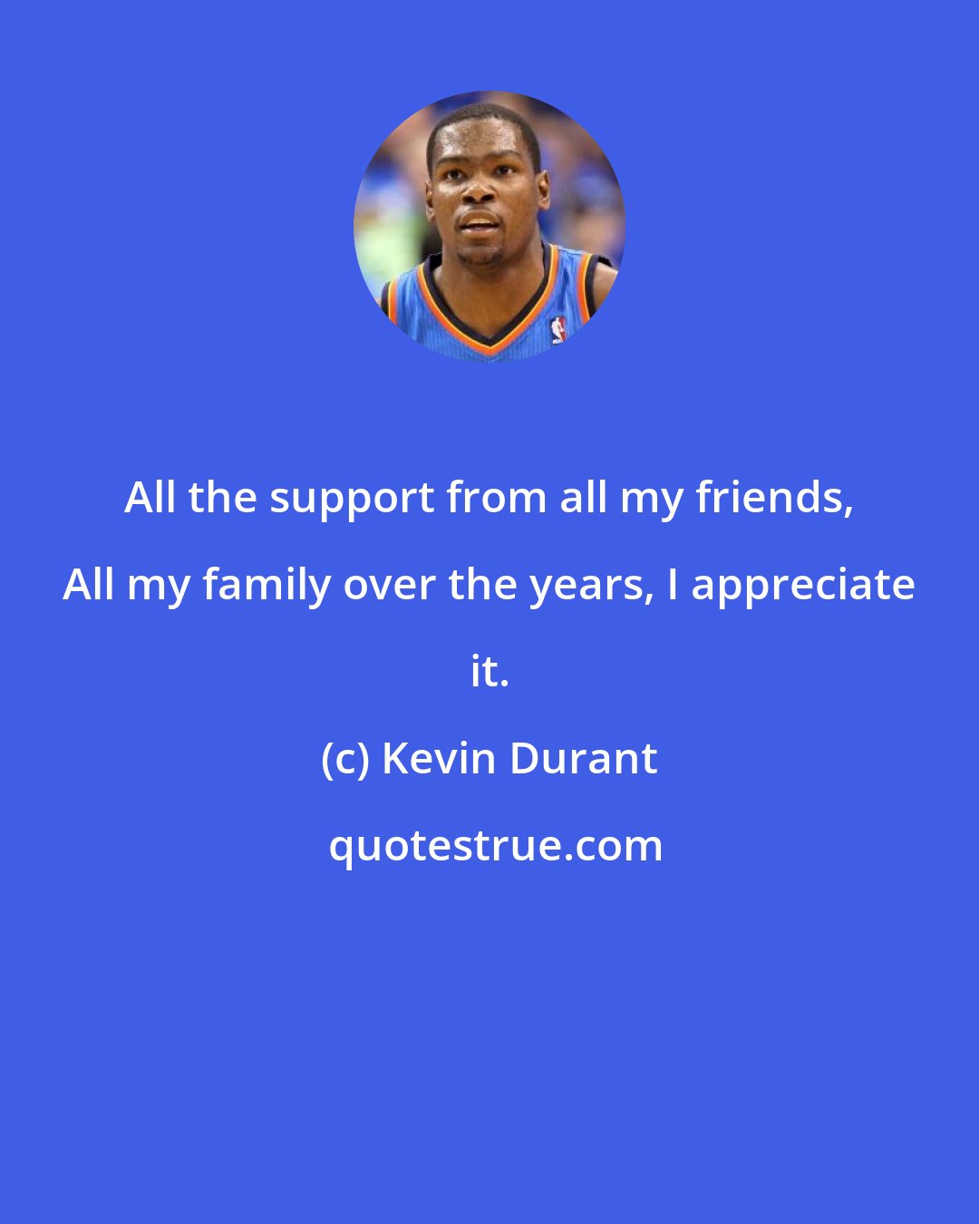 Kevin Durant: All the support from all my friends, All my family over the years, I appreciate it.