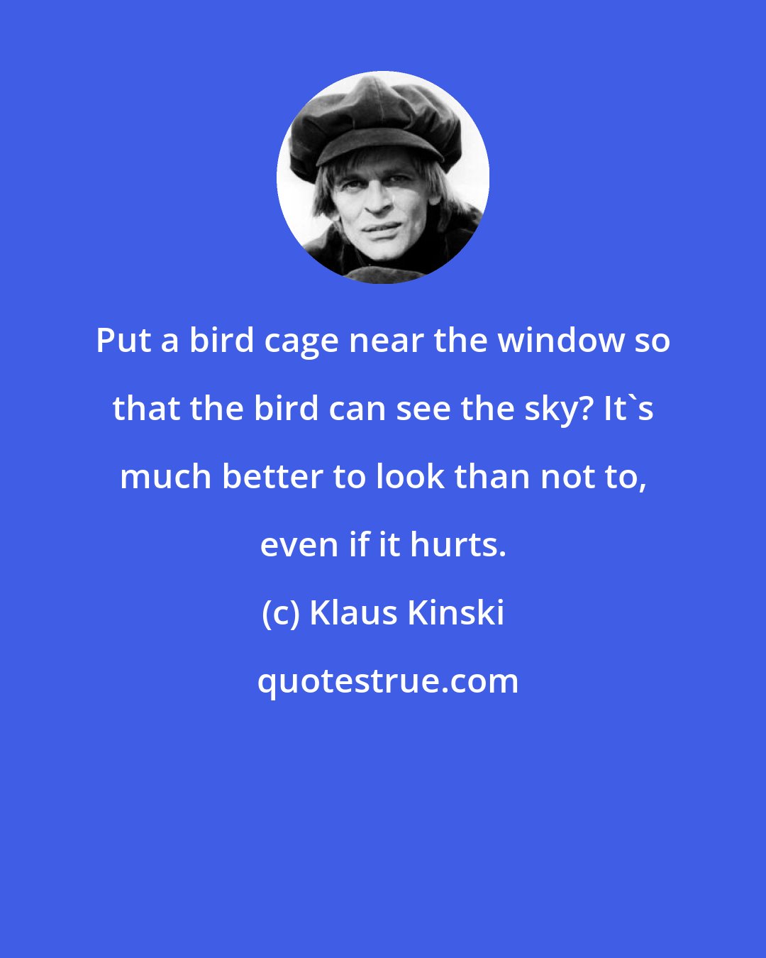 Klaus Kinski: Put a bird cage near the window so that the bird can see the sky? It's much better to look than not to, even if it hurts.