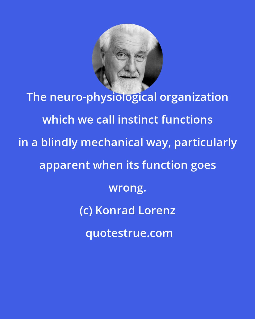 Konrad Lorenz: The neuro-physiological organization which we call instinct functions in a blindly mechanical way, particularly apparent when its function goes wrong.