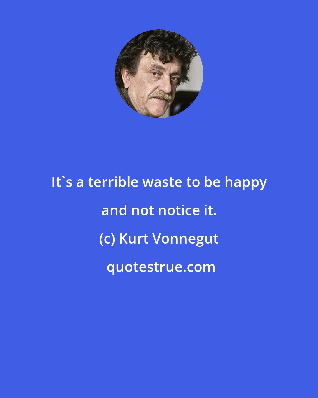 Kurt Vonnegut: It's a terrible waste to be happy and not notice it.