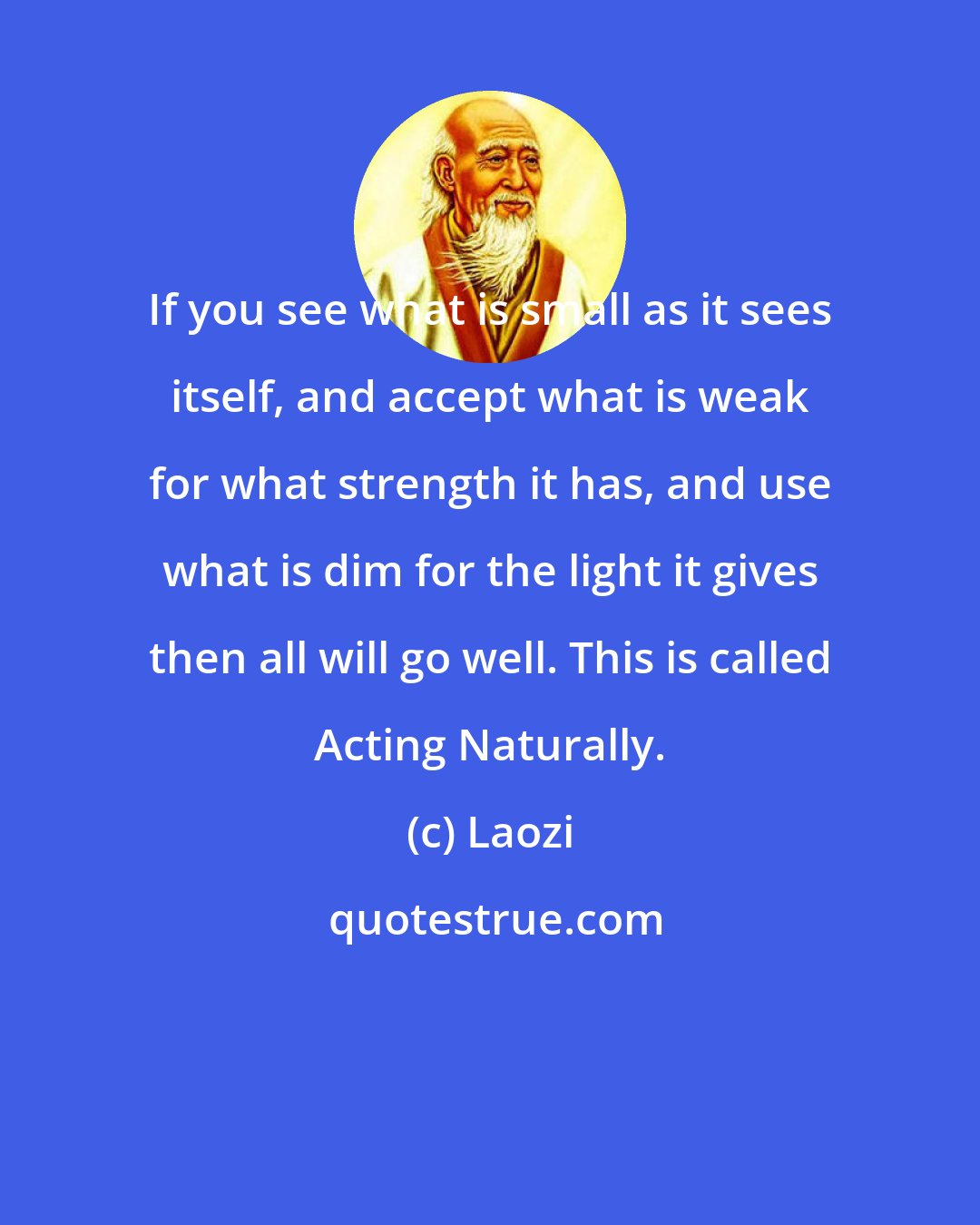 Laozi: If you see what is small as it sees itself, and accept what is weak for what strength it has, and use what is dim for the light it gives then all will go well. This is called Acting Naturally.