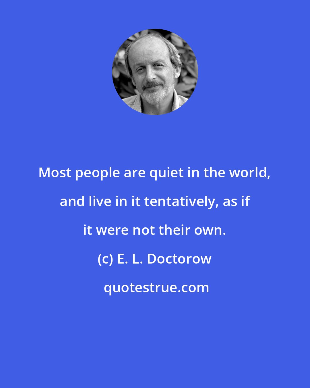 E. L. Doctorow: Most people are quiet in the world, and live in it tentatively, as if it were not their own.