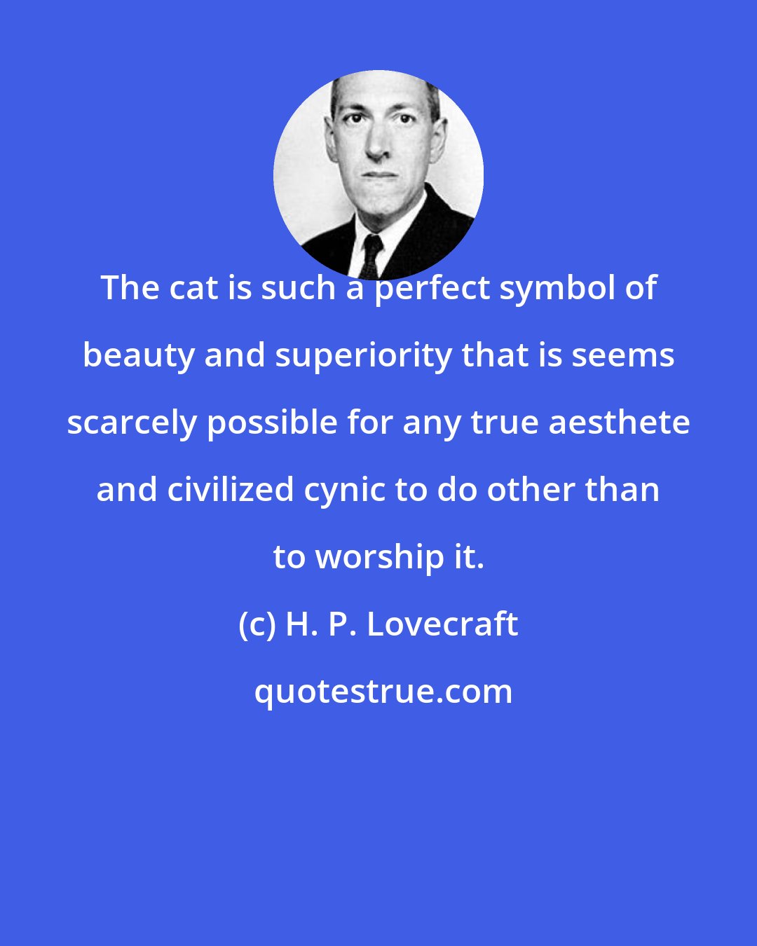 H. P. Lovecraft: The cat is such a perfect symbol of beauty and superiority that is seems scarcely possible for any true aesthete and civilized cynic to do other than to worship it.