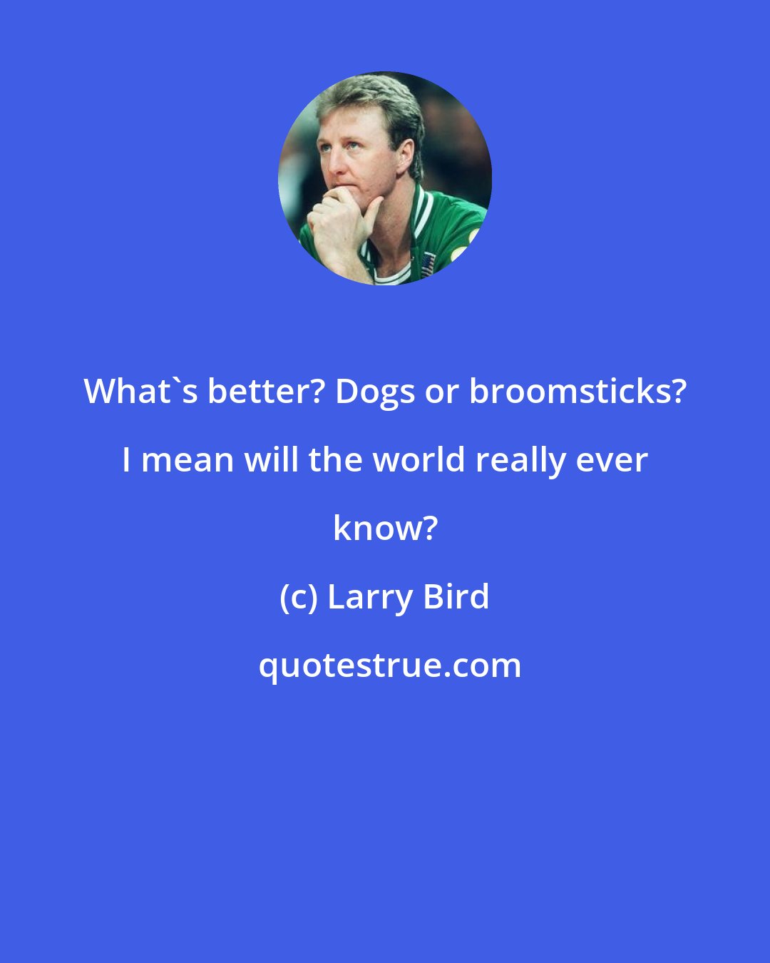 Larry Bird: What's better? Dogs or broomsticks? I mean will the world really ever know?