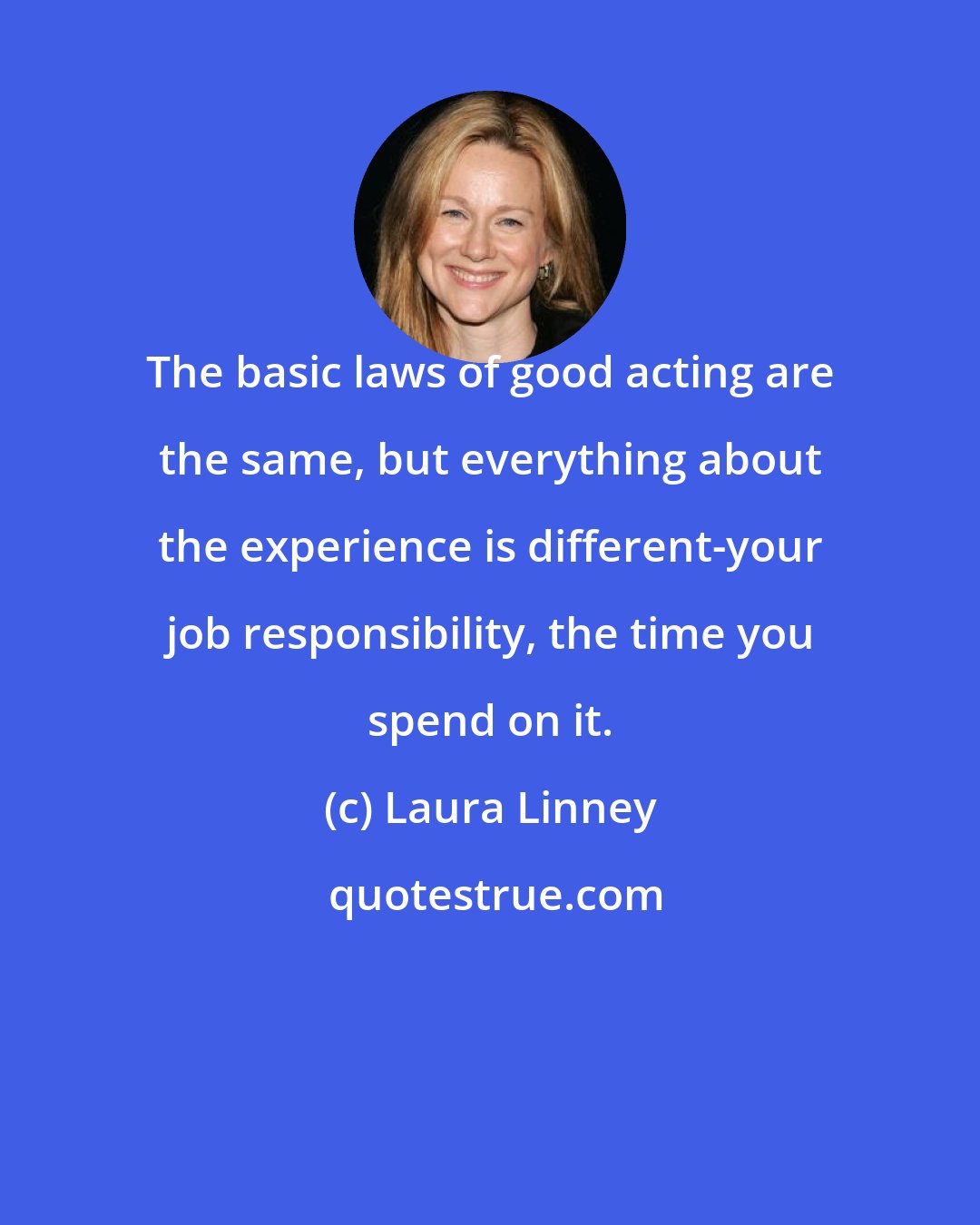 Laura Linney: The basic laws of good acting are the same, but everything about the experience is different-your job responsibility, the time you spend on it.