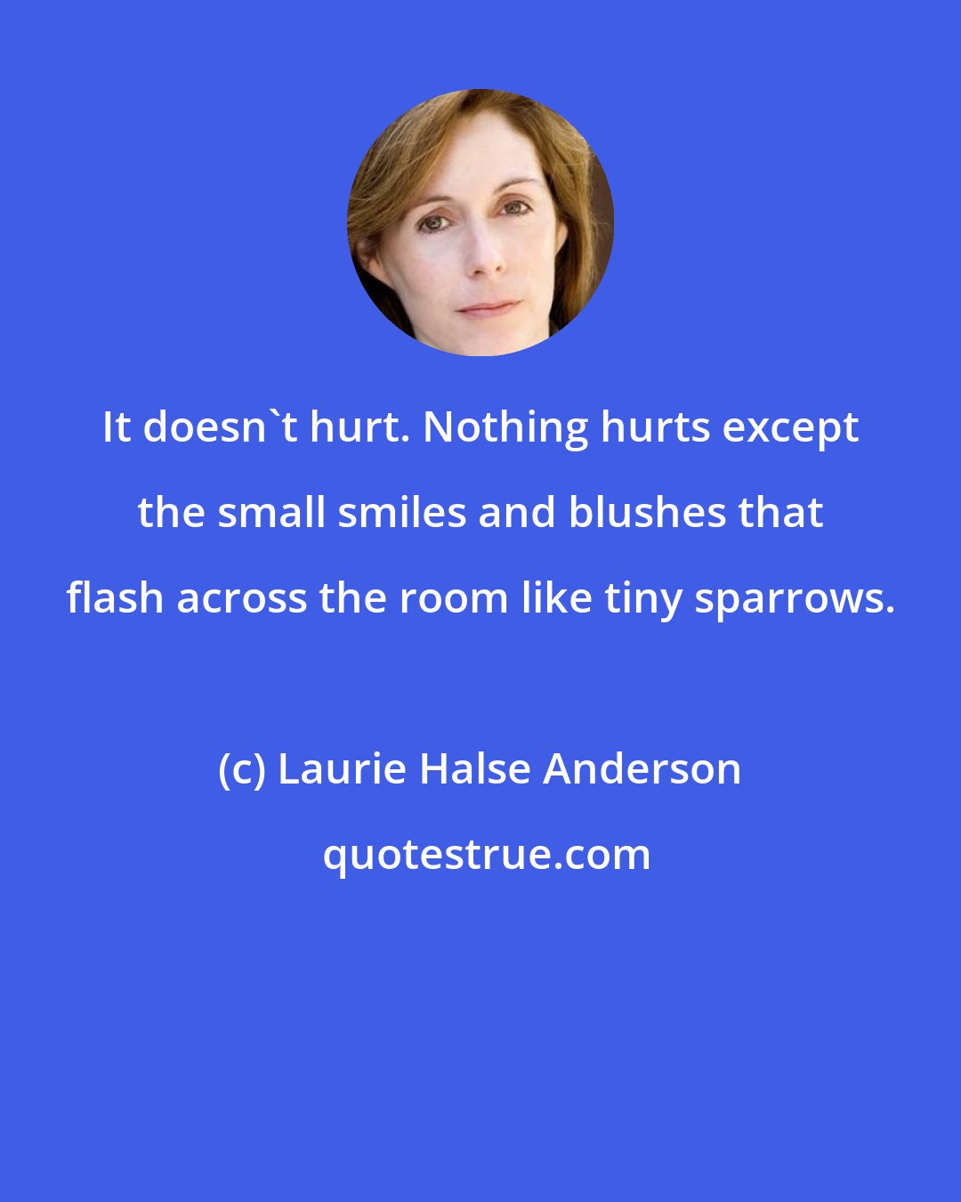 Laurie Halse Anderson: It doesn't hurt. Nothing hurts except the small smiles and blushes that flash across the room like tiny sparrows.