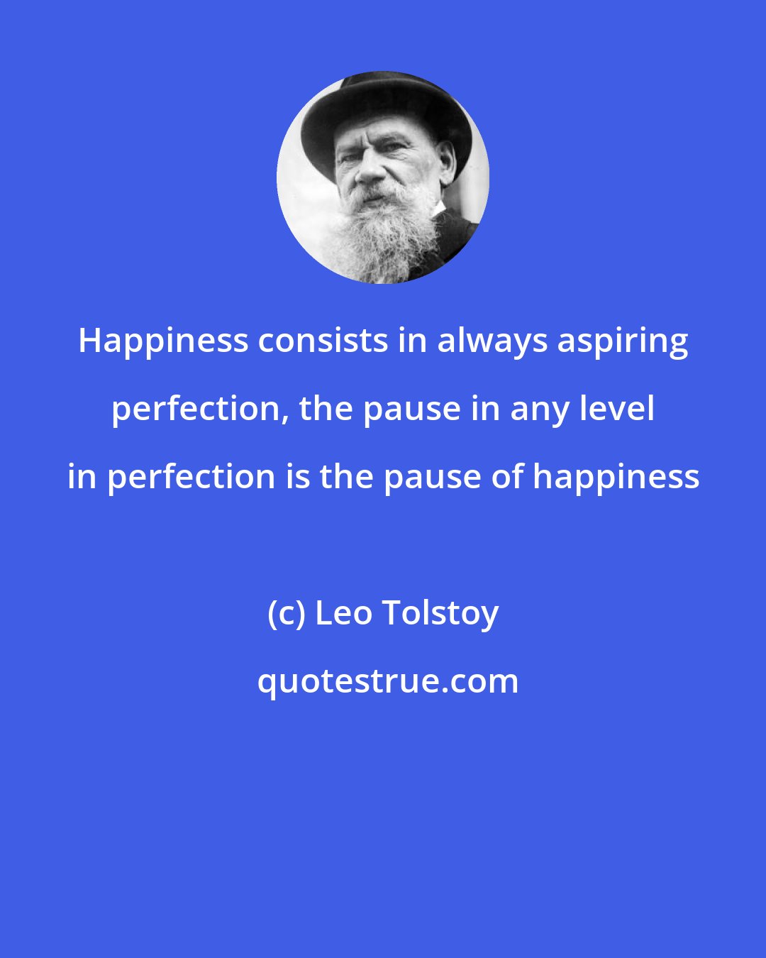 Leo Tolstoy: Happiness consists in always aspiring perfection, the pause in any level in perfection is the pause of happiness