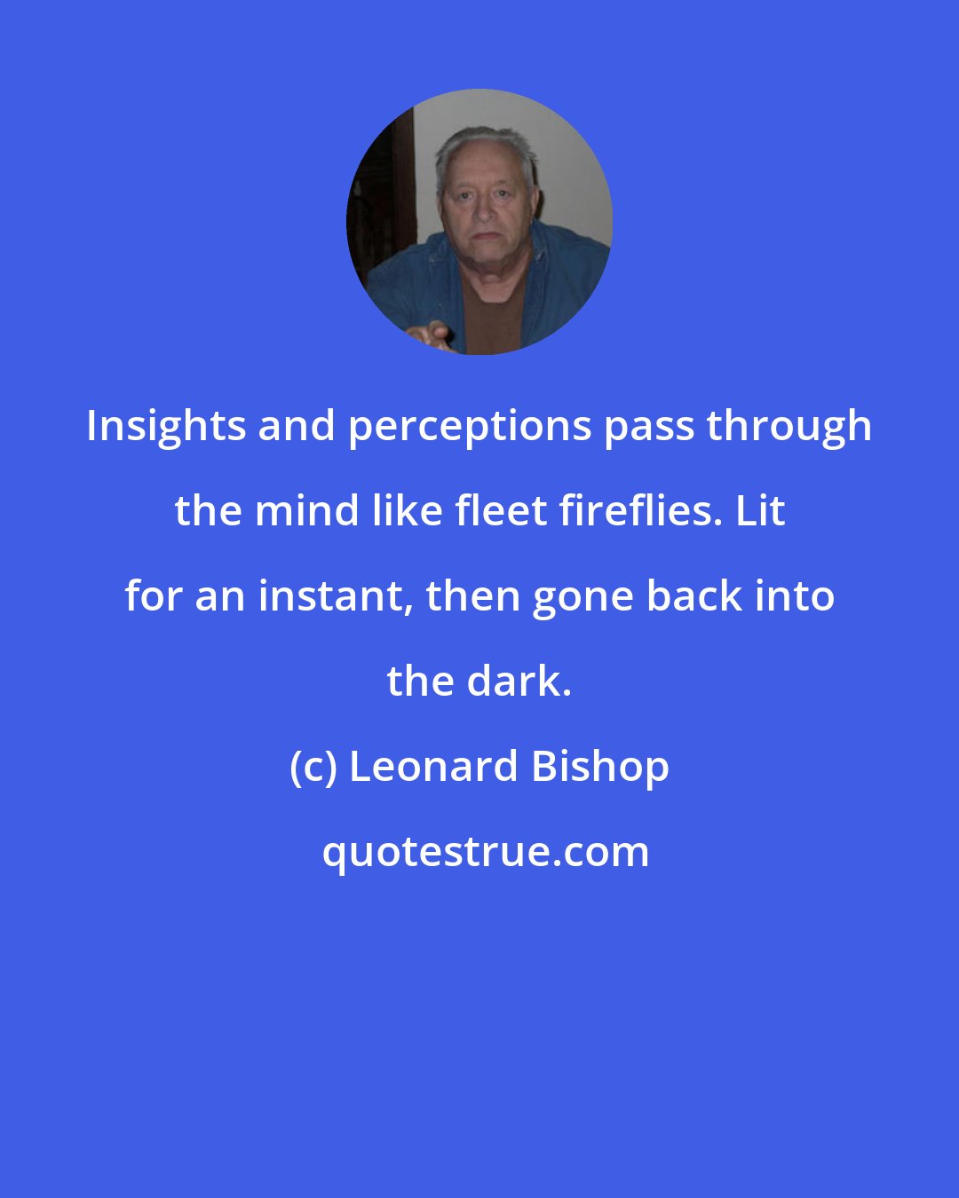 Leonard Bishop: Insights and perceptions pass through the mind like fleet fireflies. Lit for an instant, then gone back into the dark.