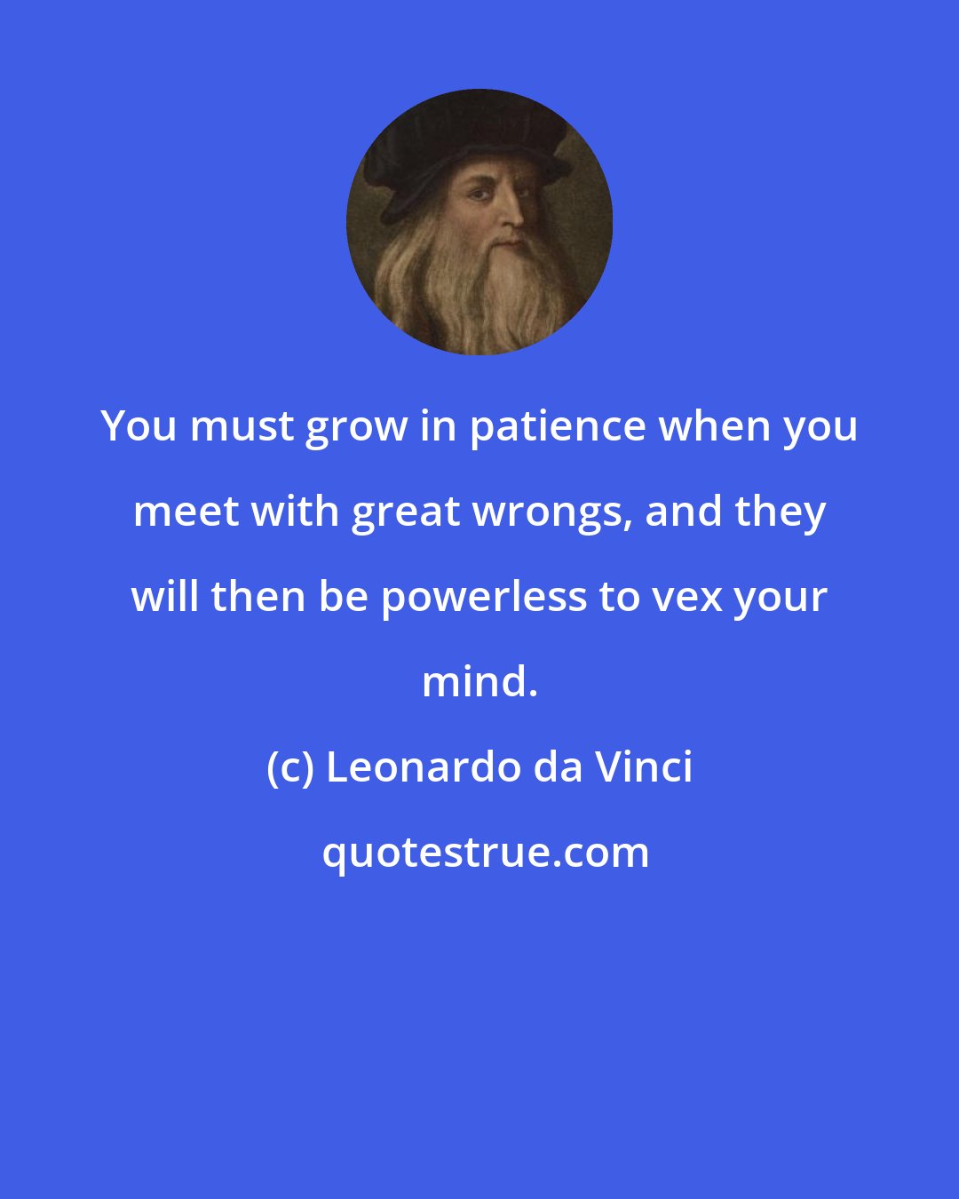 Leonardo da Vinci: You must grow in patience when you meet with great wrongs, and they will then be powerless to vex your mind.