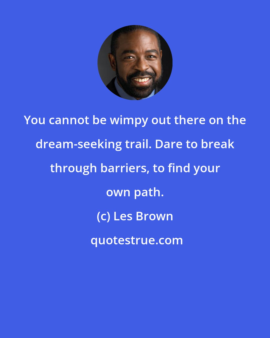 Les Brown: You cannot be wimpy out there on the dream-seeking trail. Dare to break through barriers, to find your own path.