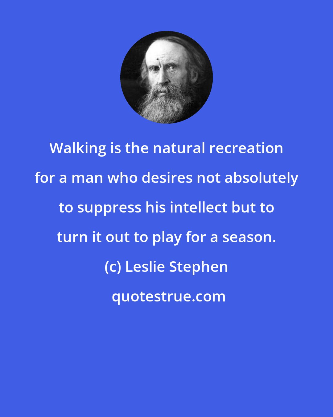 Leslie Stephen: Walking is the natural recreation for a man who desires not absolutely to suppress his intellect but to turn it out to play for a season.