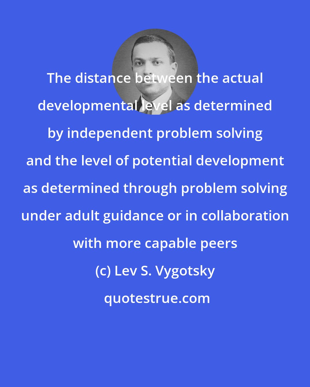 Lev S. Vygotsky: The distance between the actual developmental level as determined by independent problem solving and the level of potential development as determined through problem solving under adult guidance or in collaboration with more capable peers